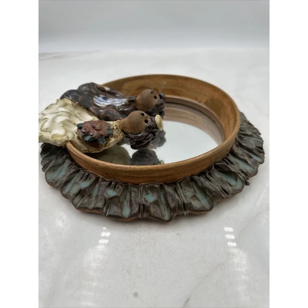 Carol Kaminski Art Pottery Mirror Handpainted Sitting Courting Couple CK Signed